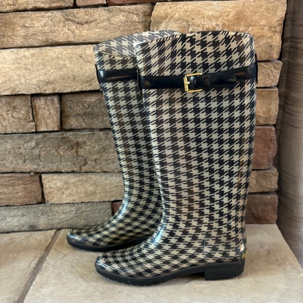 Lauren Ralph Lauren sz 10 Rossalyn 11 black/taupe checked rain boots